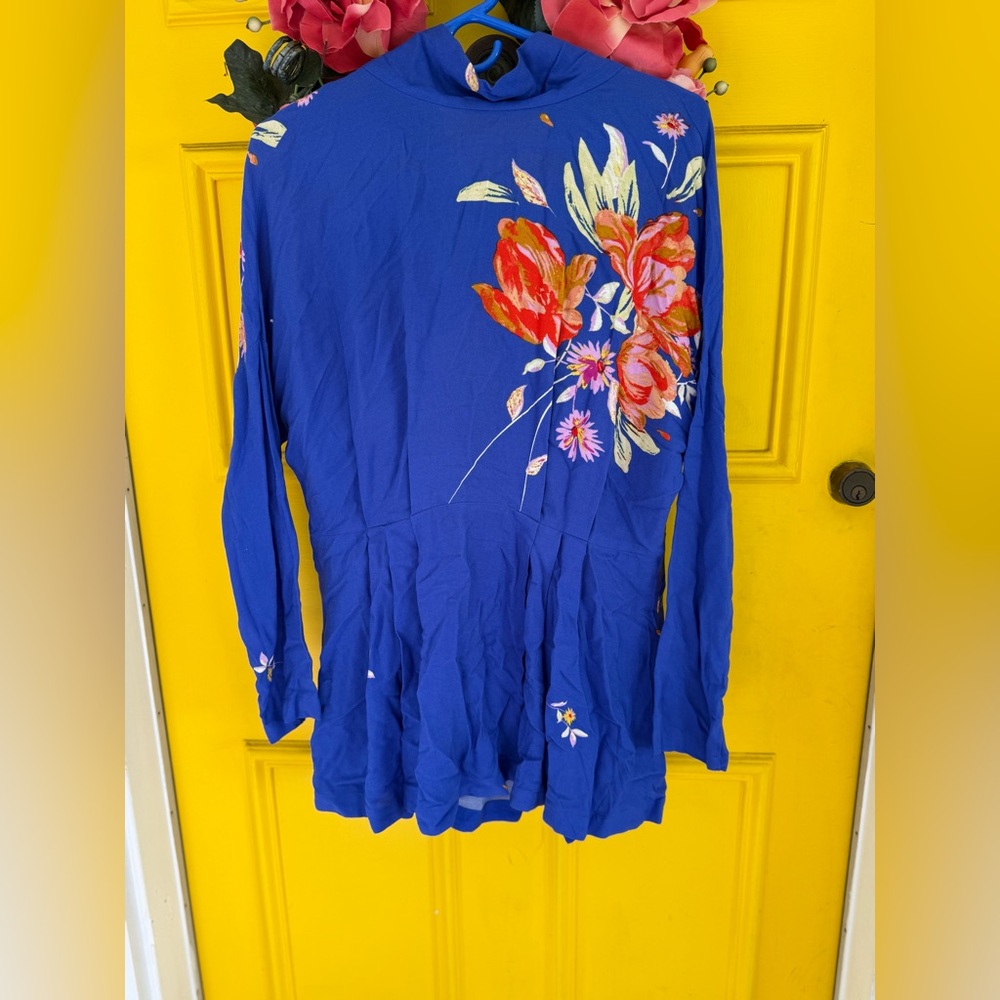 Botanical and Bold Free People Floral Blue Long Sleeve shirt